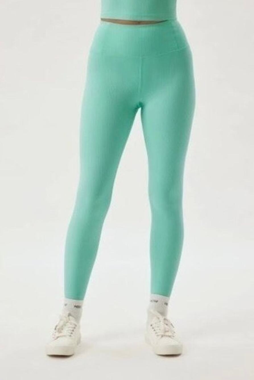 Girlfriend Collective Teal Ribbed Leggings Small Workout Activewear Athleisure